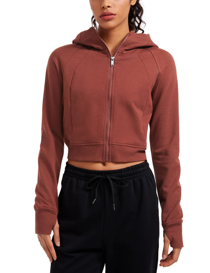 CRZ YOGA Damen Full Reissverschluss Fleece Hoodie Jacke Cropped Running Zip Up Laufjacke Workout Spo