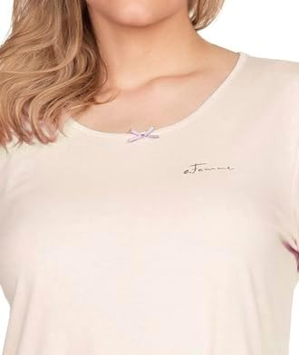 e.FEMME Damen Nachthemd Marion 333, Langarm, aus 50% Baumwolle und 50% Modal Lachs- Druck 46, Lachs-