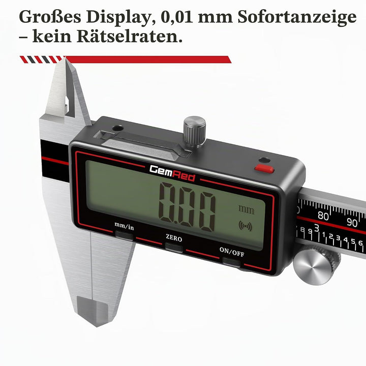 GemRed Digitaler Messschieber 200 mm / 8 Zoll, Kabelloser Edelstahl-Messschieber digital mit grossem