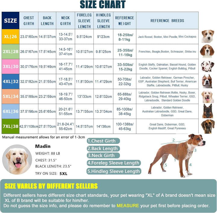 Yeapeeto Einteiler für Hunde, zur Erholung, für grosse und mittelgrosse Hunde, Schlafanzug, Ganzkörp
