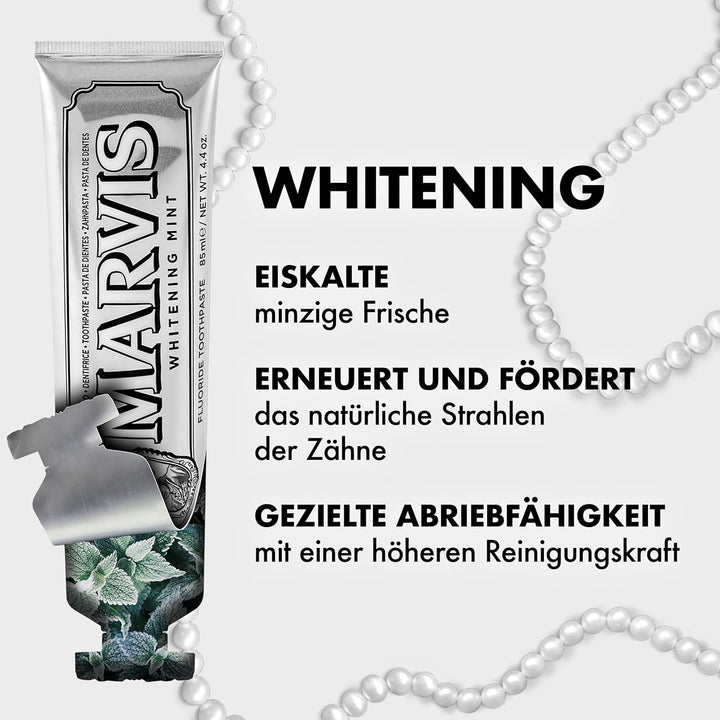 Marvis Whitening Mint Zahnpasta, 3 × 85 ml, Whitening Zahnpasta fördert eine natürliche Zahnaufhellu