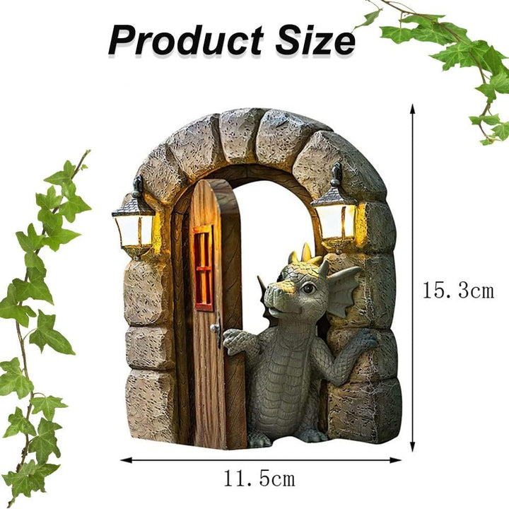 Garten-Drachenfiguren: Drache als niedliche Deko, Polyresin, Offene Tür, Familie, Outdoor-Garten Dek