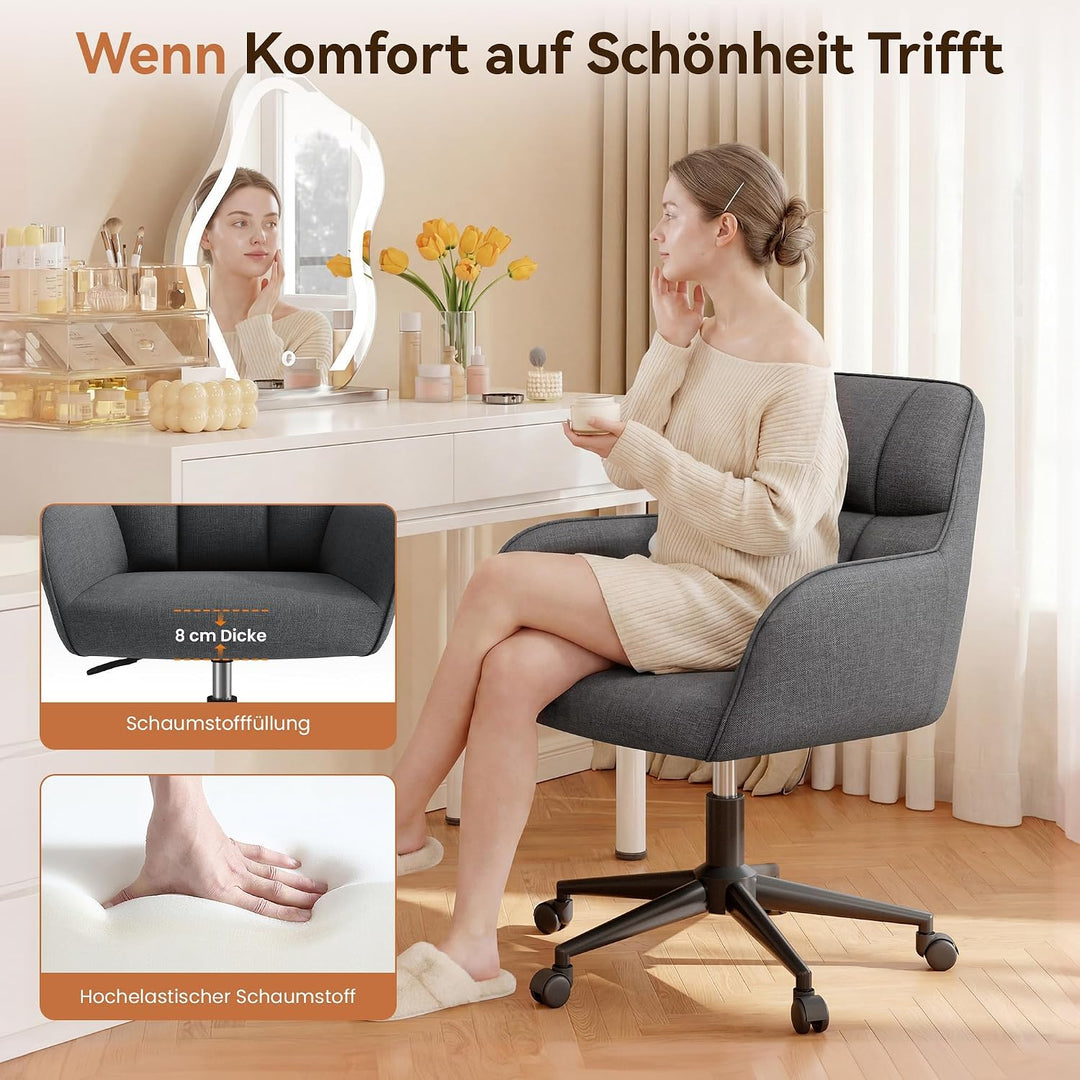 YOUDENOVA Schreibtischstuhl, Drehstuhl mit Rollen, Schminkstuhl Höhenverstellbar, Homeoffice Stuhl,