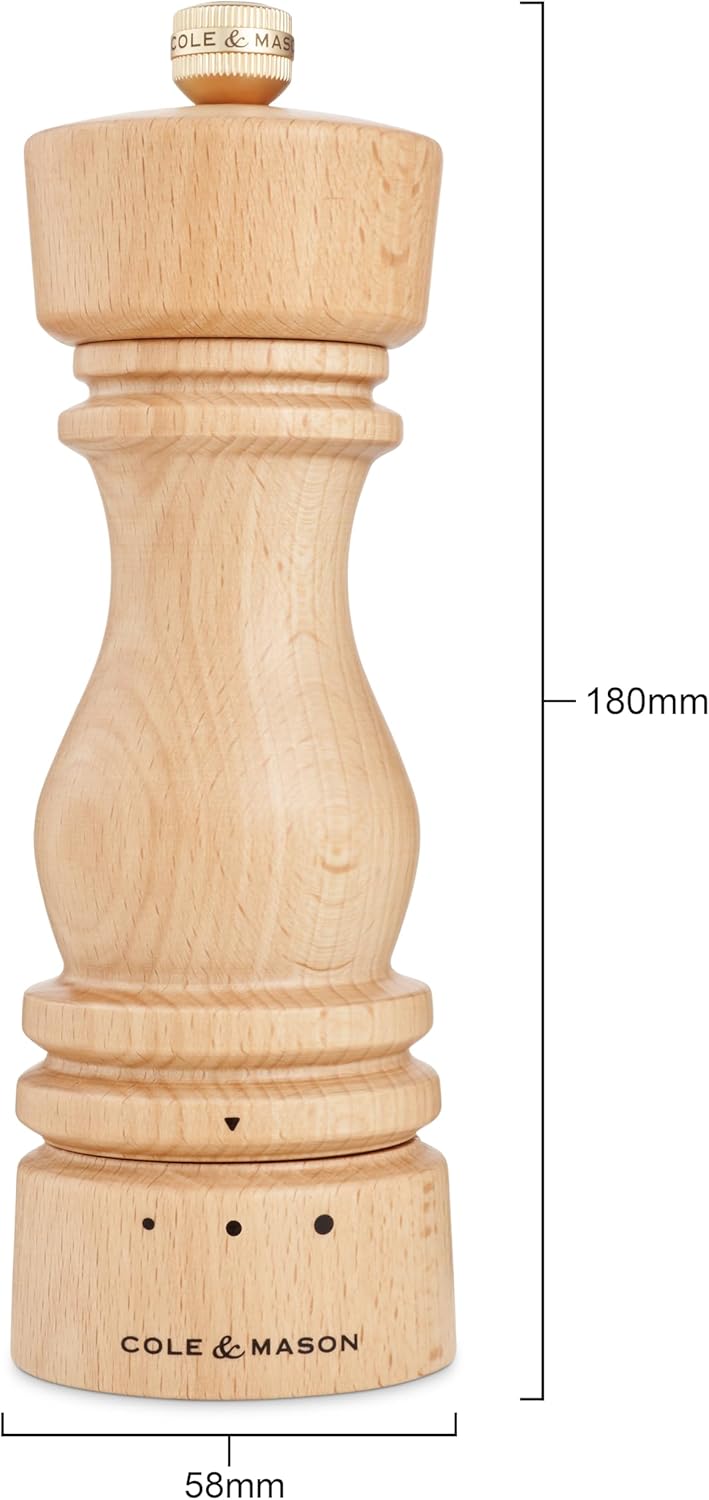 Cole & Mason Salzmühle London – nachfüllbare Gewürzstreuer mit Premium-Holz-Design – verstellbar für