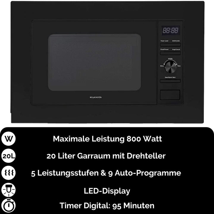 WOLKENSTEIN WMW800-20GB I 800W Mikrowellenleistung I 20L Garraum I 6 Leistungsstufen I 9 Garprogramm