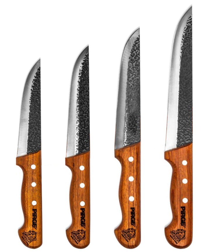 Pirge Elite Handgeschmiedet Schlachtermesser Set mit Lederscheide 4 TLG Metzgermesser - Fleischermes