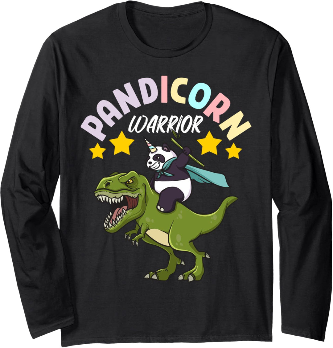Kids Cartoon Kawaii Pandicorn Warrior Panda Bear Dinosaur Langarmshirt
