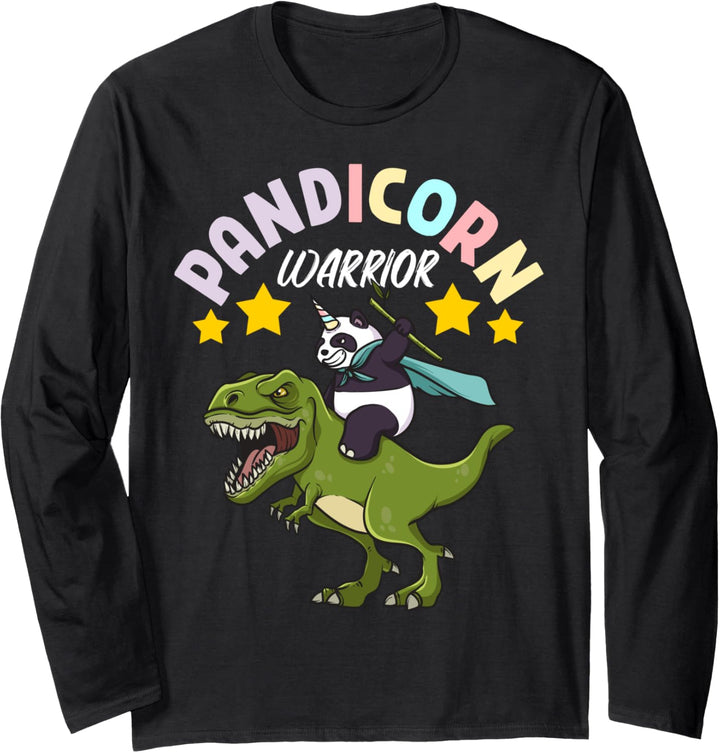 Kids Cartoon Kawaii Pandicorn Warrior Panda Bear Dinosaur Langarmshirt