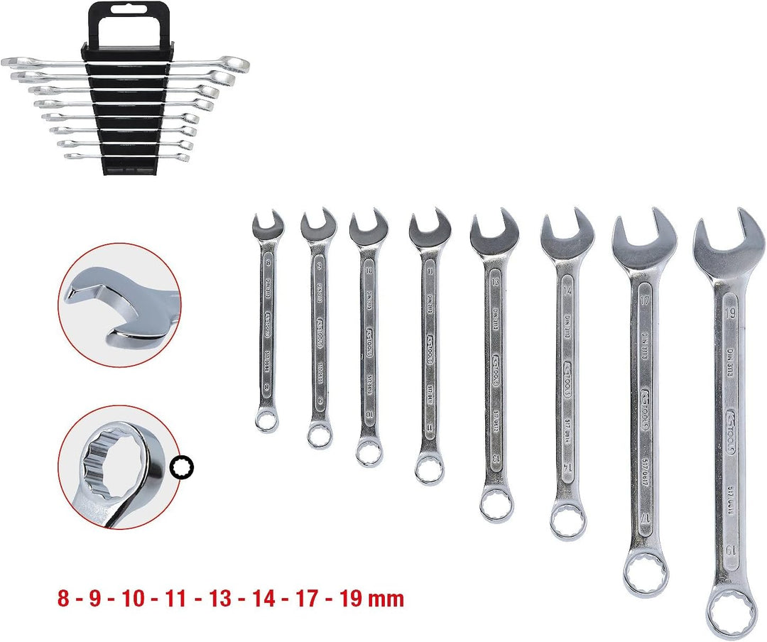 KS Tools 517.0048 CLASSIC Ringmaulschlüssel-Satz, abgewinkelt, 8-tlg. 8-19mm