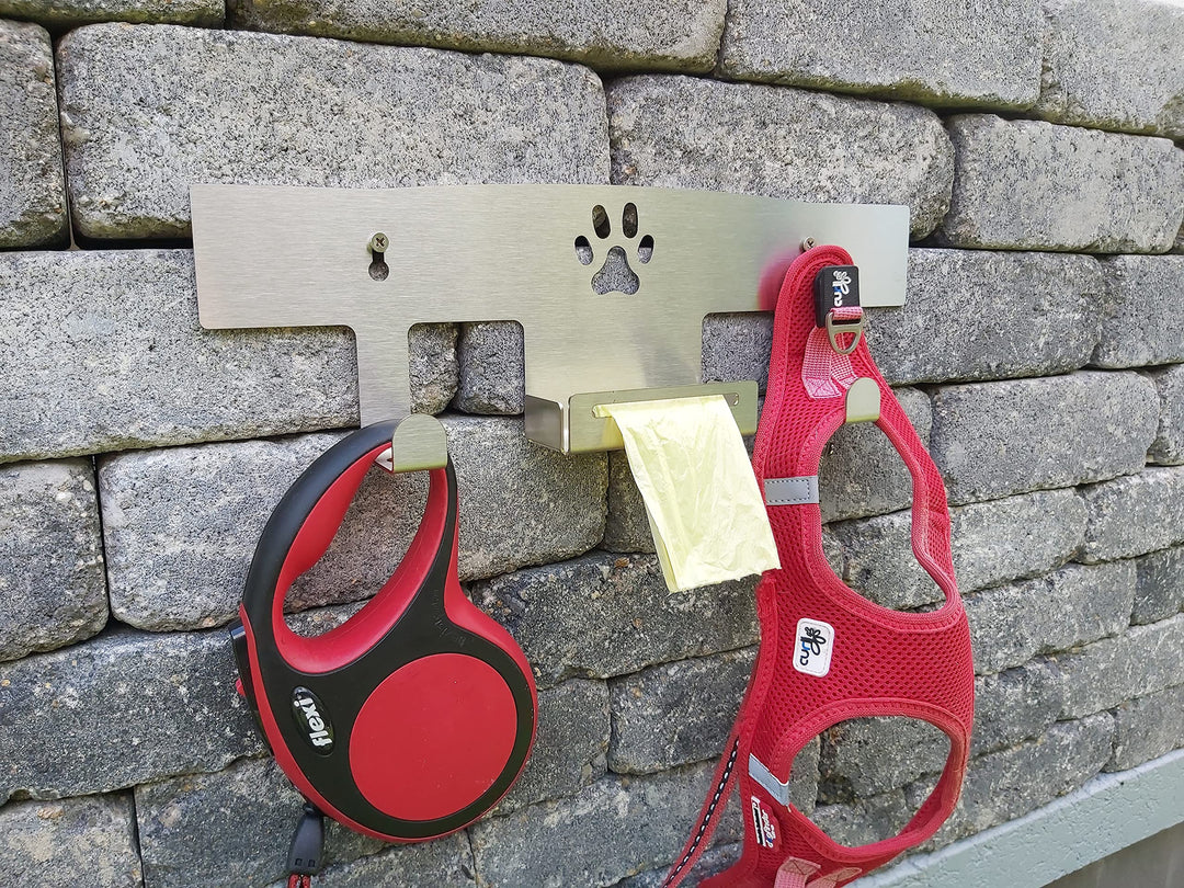 HL-Perfektion-in-Edelstahl Hundegarderobe für Hundeleinen Katzenleinen mit Beutelspender massiv Edel