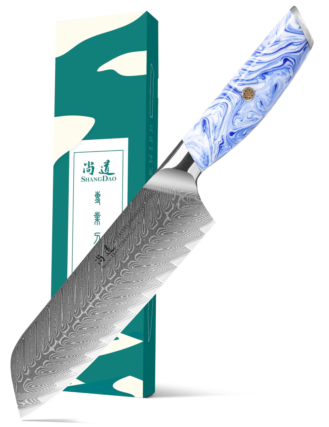 SHANGDAO Damaskus Santoku -Messer 18 cm Küchenmesser, Ultra scharf mit japanischen Damaskus -geschmi