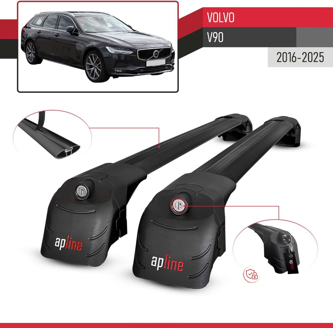 acpar Kompatibel mit Volvo V90 (EU) 2017-2023 Relingträger ACE-2 Dachträger Gepackträger SCHWARZ