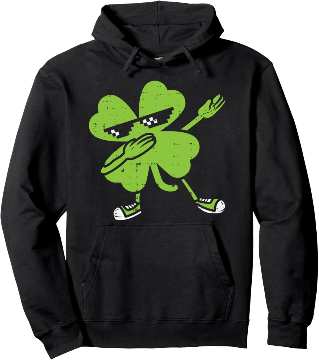 Dabbing Shamrock Thug Glasses St Patricks Day Dab Dance Gift Pullover Hoodie