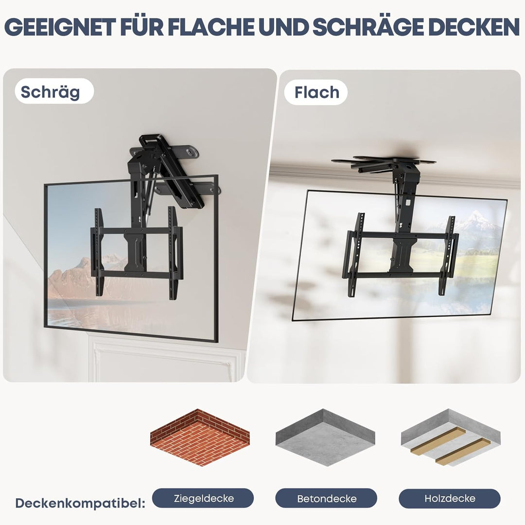 TV-Deckenhalterung Elektrisch für 37-75 Zoll - TV Halterung Decke Elektrisch Klappbar, Neigbar, Mit