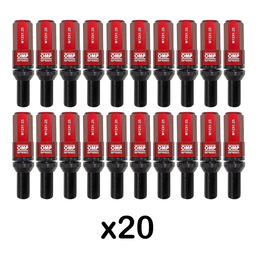 OMP SPEED Set 20 Radschrauben schwarz mit metrischer M12X1.25 Schlüssel 17-19 lang Gewinde 28 mm mit