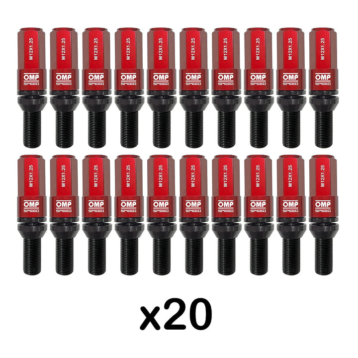 OMP SPEED Set 20 Radschrauben schwarz mit metrischer M12X1.25 Schlüssel 17-19 lang Gewinde 28 mm mit