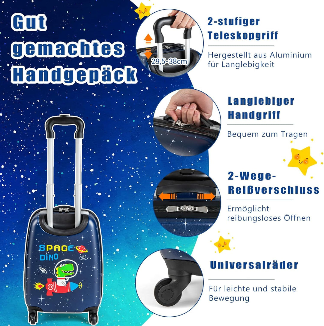 DREAMADE 2tlg. Kinderkoffer mit Rucksack, 16” + 12” Kinderkoffer Set, Kindertrolley Kindergepäck Han