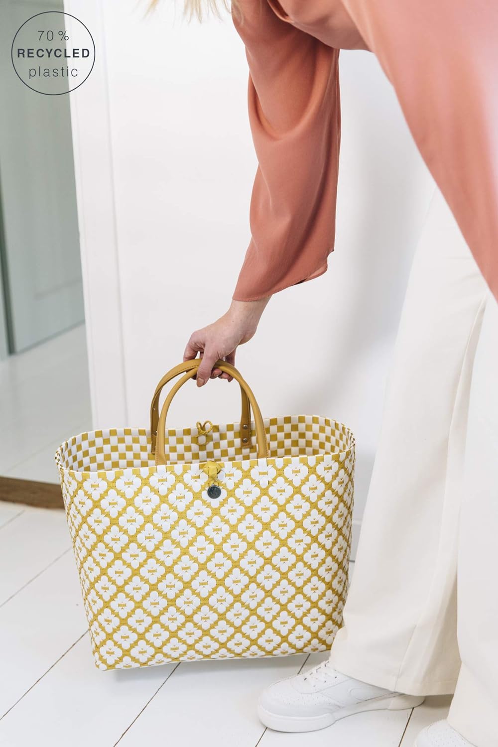 Handed By - Tasche/Shopper/Einkaufstasche - Motif Bag - Kunststoff - gelb/weiss - 32 x 38 x 22 cm