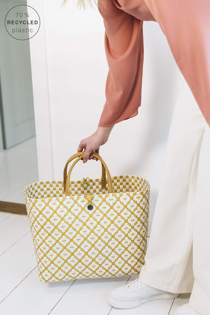 Handed By - Tasche/Shopper/Einkaufstasche - Motif Bag - Kunststoff - gelb/weiss - 32 x 38 x 22 cm