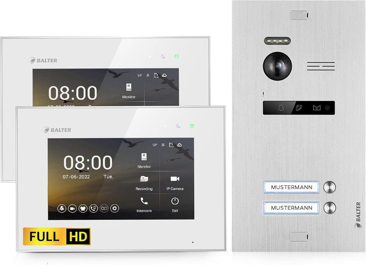 Balter EVO-HD Video Türsprechanlage, Video Türklingel mit Kamera, 2 familienhaus Klingel, 7 Zoll HD