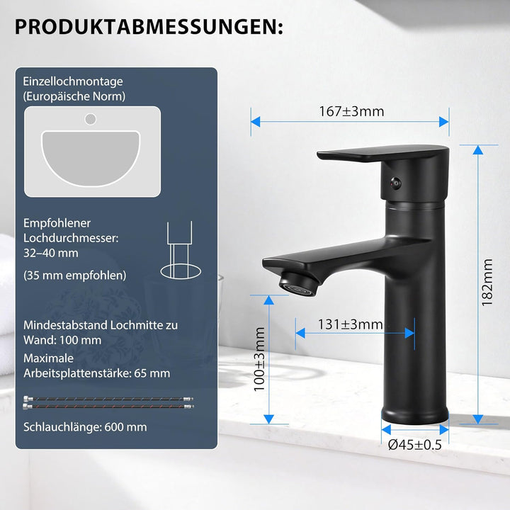 HOMELODY Wasserhahn Bad Schwarz Waschtischarmatur Mischbatterie Bad Armatur Badezimmer Waschbeckenar