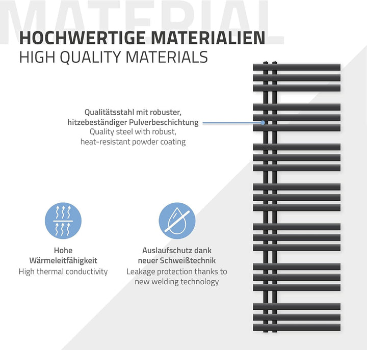 ECD Germany Iron EM Design Badheizkörper Elektrisch mit Heizstab 1200 W - 500 x 1600 mm - Anthrazit