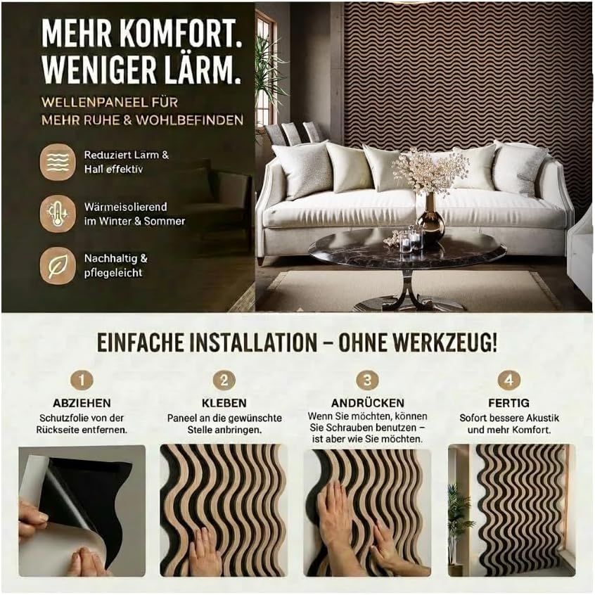 Good Materialzz® Akustikpaneele selbstklebend,115x60x5 cm (2er set), Wandpaneele,Wandverkleidung inn