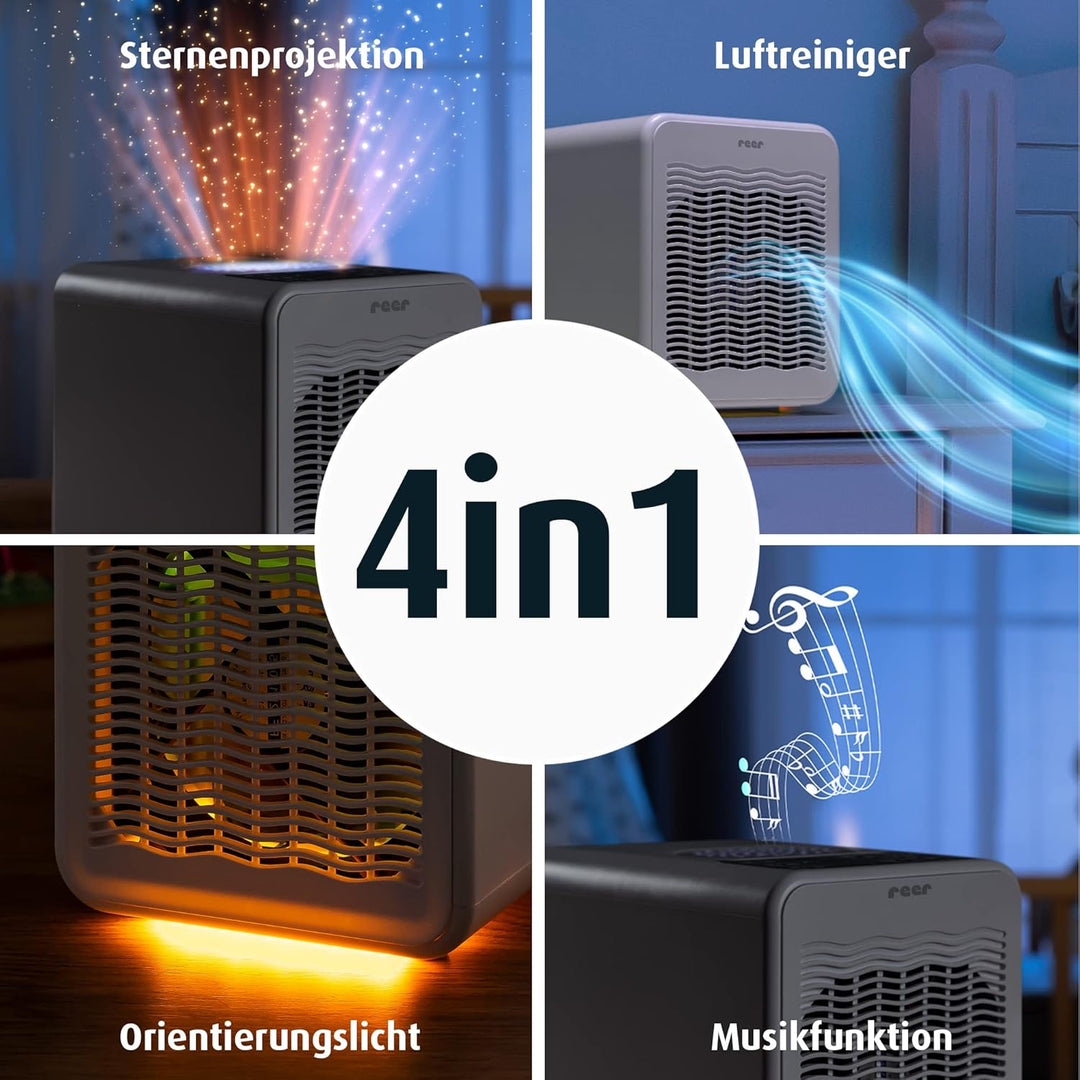 reer 4in1 Air Purifier, Luftreiniger mit HEPA und Aktivkohle Filter mit beruhigendem Nachtlicht, Ste