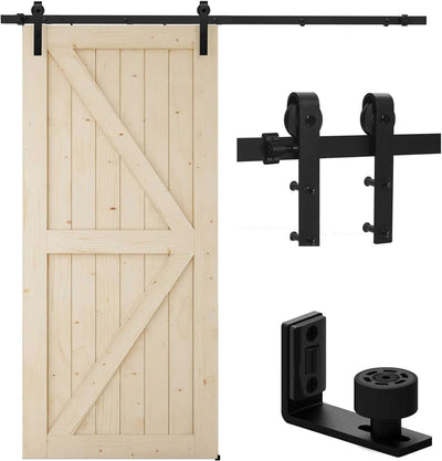 TSMST 243cm Schiebetürsystem Komplett-Set für Schiebetüren mit Bodenführung Schwarz Schienen-Kit Pas