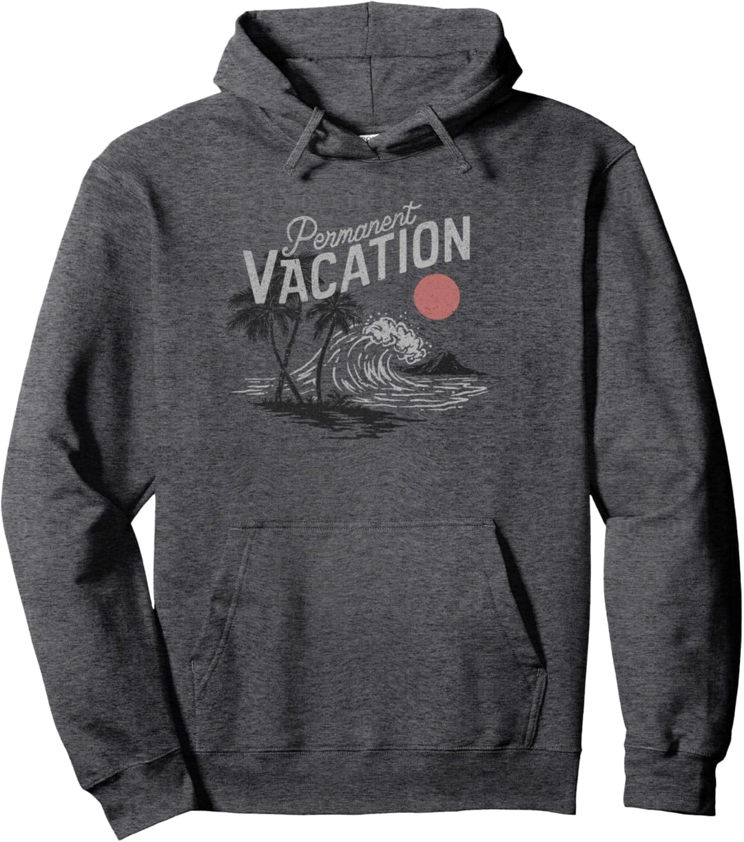 Trendy Permanent Vacation Palms & Island Scene Pullover Hoodie