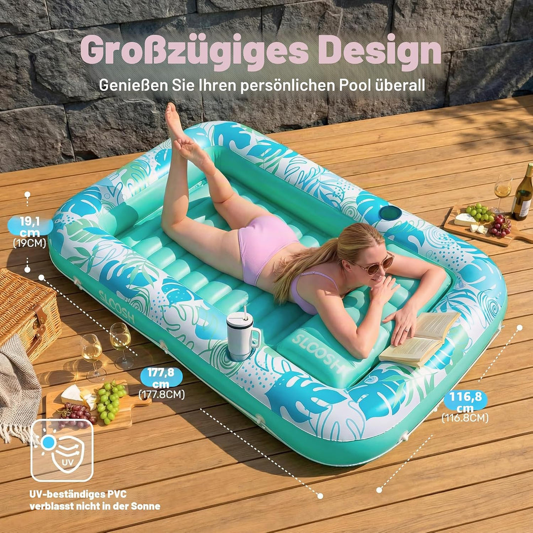 SLOOSH Aufblasbare Tanning Pool, 70" x 46"/ 85" x 57" Grosse aufblasbarer Luftmatratze für Erwachsen
