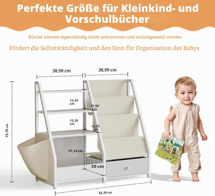 Kinder-Bücherregal und Spielzeugaufbewahrung für Kinderzimmer - Kleinkind Montessori-Spielzeug-Organ