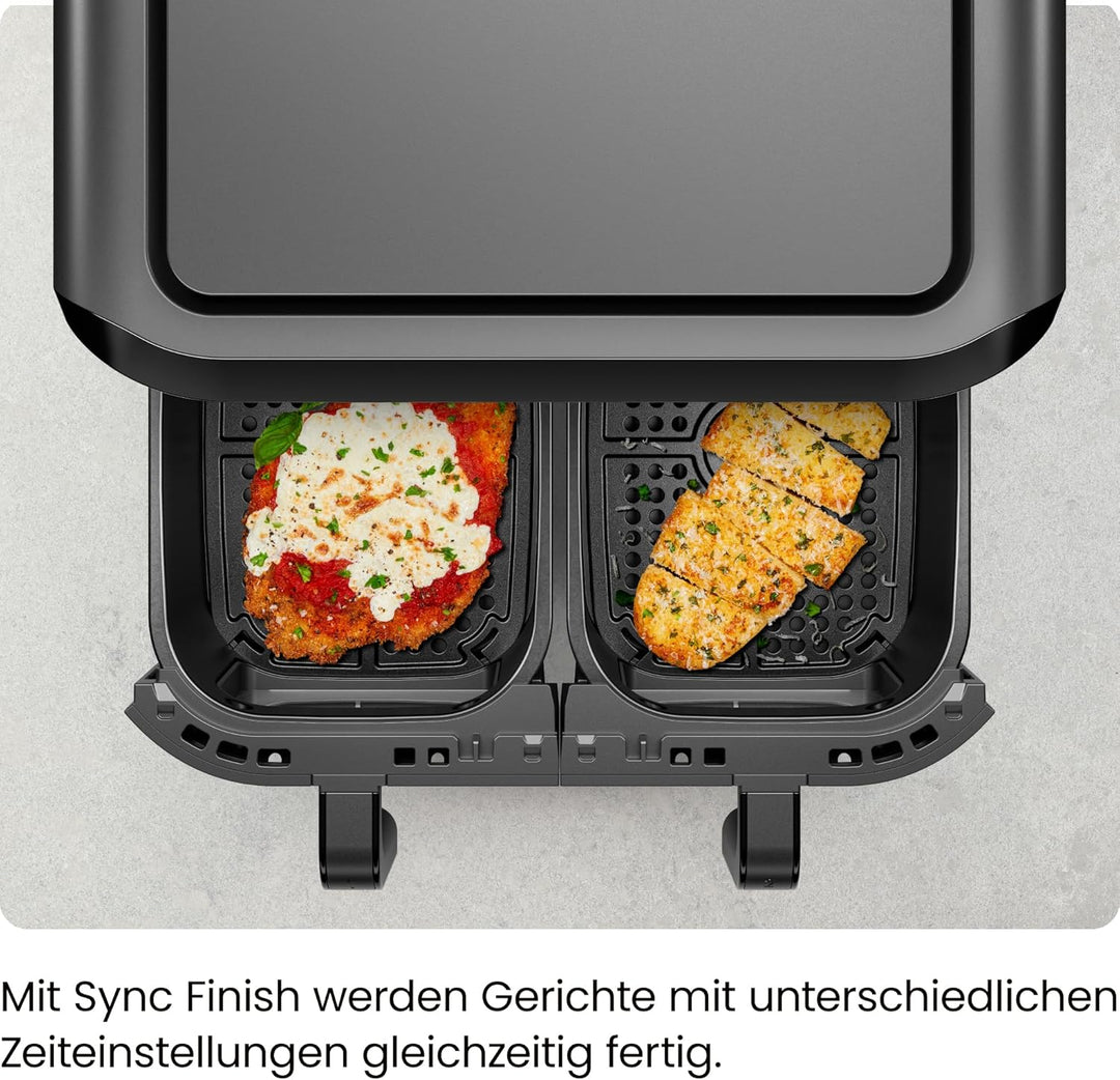 CHEFMAN 5,6 Liter Doppelkorb- Heissluftfritteuse mit Easy-View-Fenster, Sync-Finish, Hi-Fry, automat