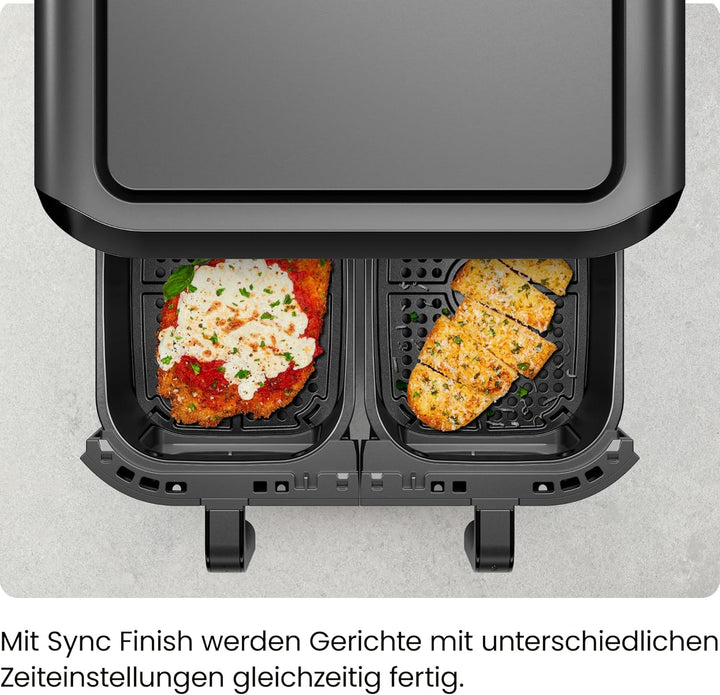 CHEFMAN 5,6 Liter Doppelkorb- Heissluftfritteuse mit Easy-View-Fenster, Sync-Finish, Hi-Fry, automat