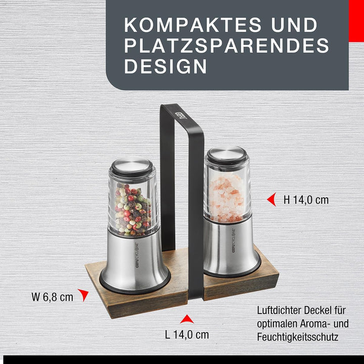 Gefu Salz- und Pfeffermühlen-Set X-PLOSION, 2er Set mit Menage, Mühlen mit Keramikmahlwerk, Holzunte