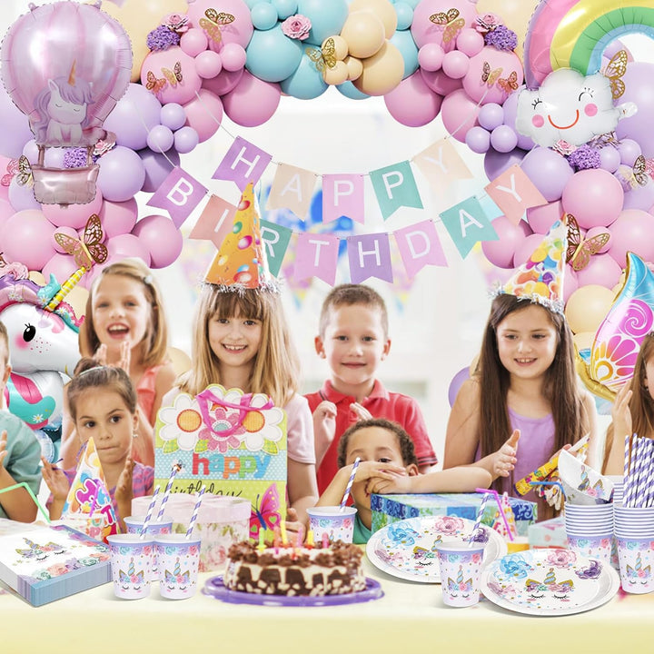 HLEIUKT Einhorn Geburtstag Party Geschirr, Pappteller Kindergeburtstag Set, Einhorn Geburtstag Party