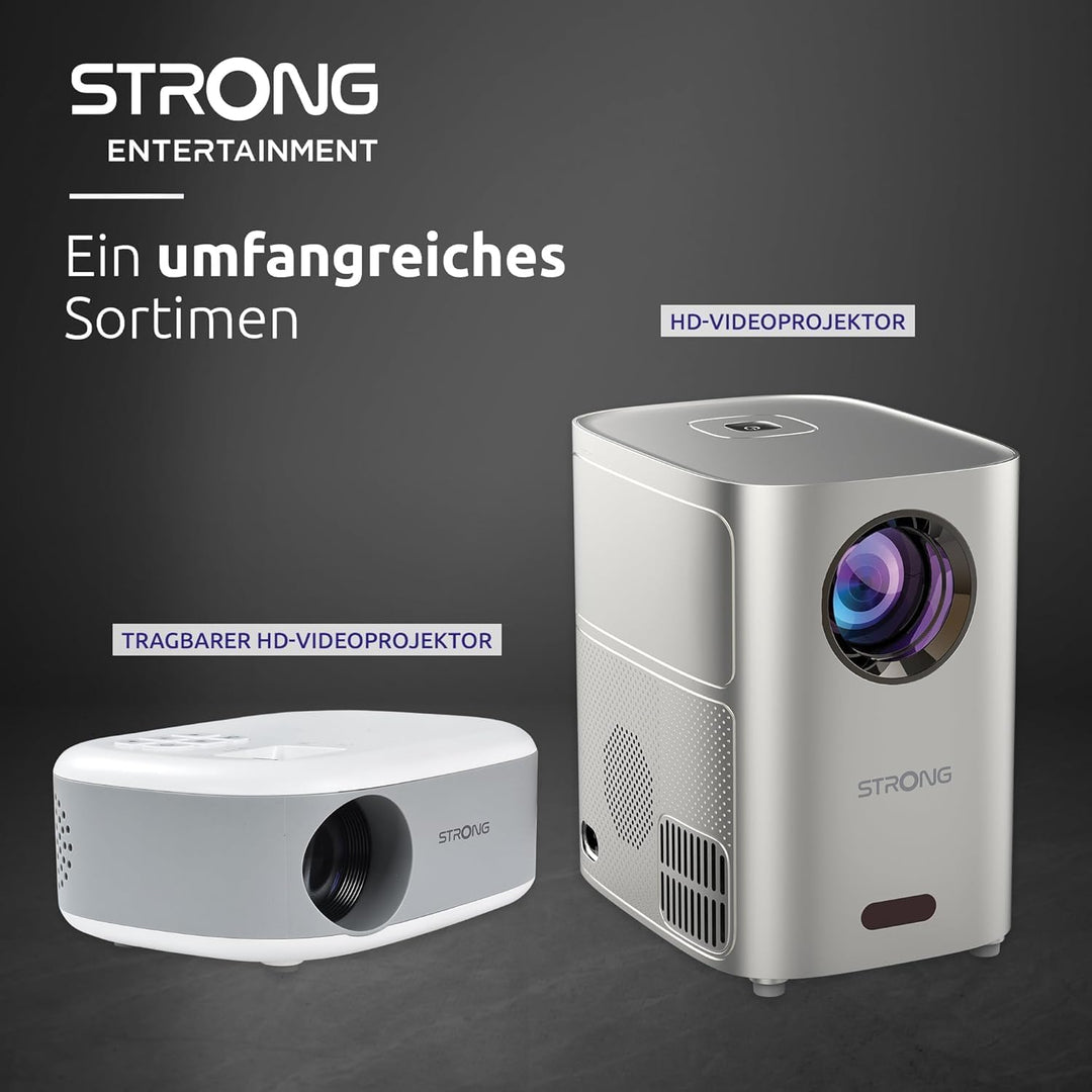 STRONG - Q1 Mini Projektor - Taschenbeamer - 35-120 Zoll - WLAN & Bluetooth - mit Stereo-Lautspreche