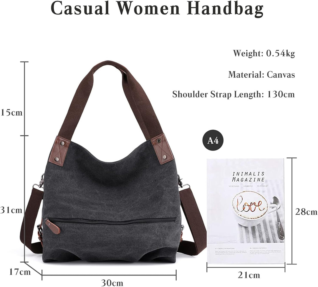 PORRASSO Damen Handtasche Casual Schultertasche Segeltuch Umhängetasche Frauen Hobotasche Crossbody