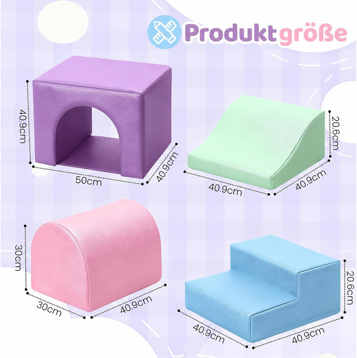 Soft Play Sets Indoor – 4 PCS PU Leather Baby Foam Building Toys for Climb and Crawl - Toddler Soft