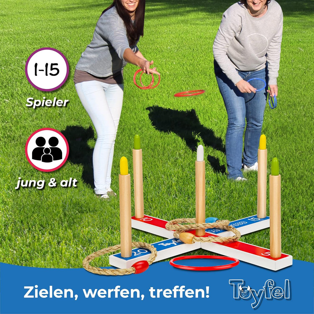 Ringwurfspiel Kinder Outdoor - Toyfel Wurfspiel Indoor Ringe werfen Garten Spiele FSC® Holz Wurfspie