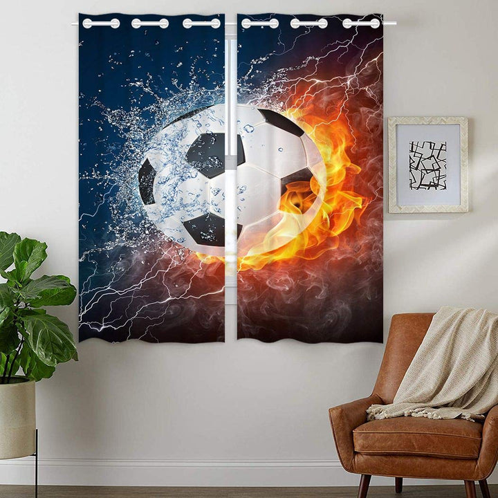 YISUMEI - Vorhang Blcikdicht - Fussball Flammenfeuer - 160 x 110 cm 2er Set Gardinen mit Ösen für Sc