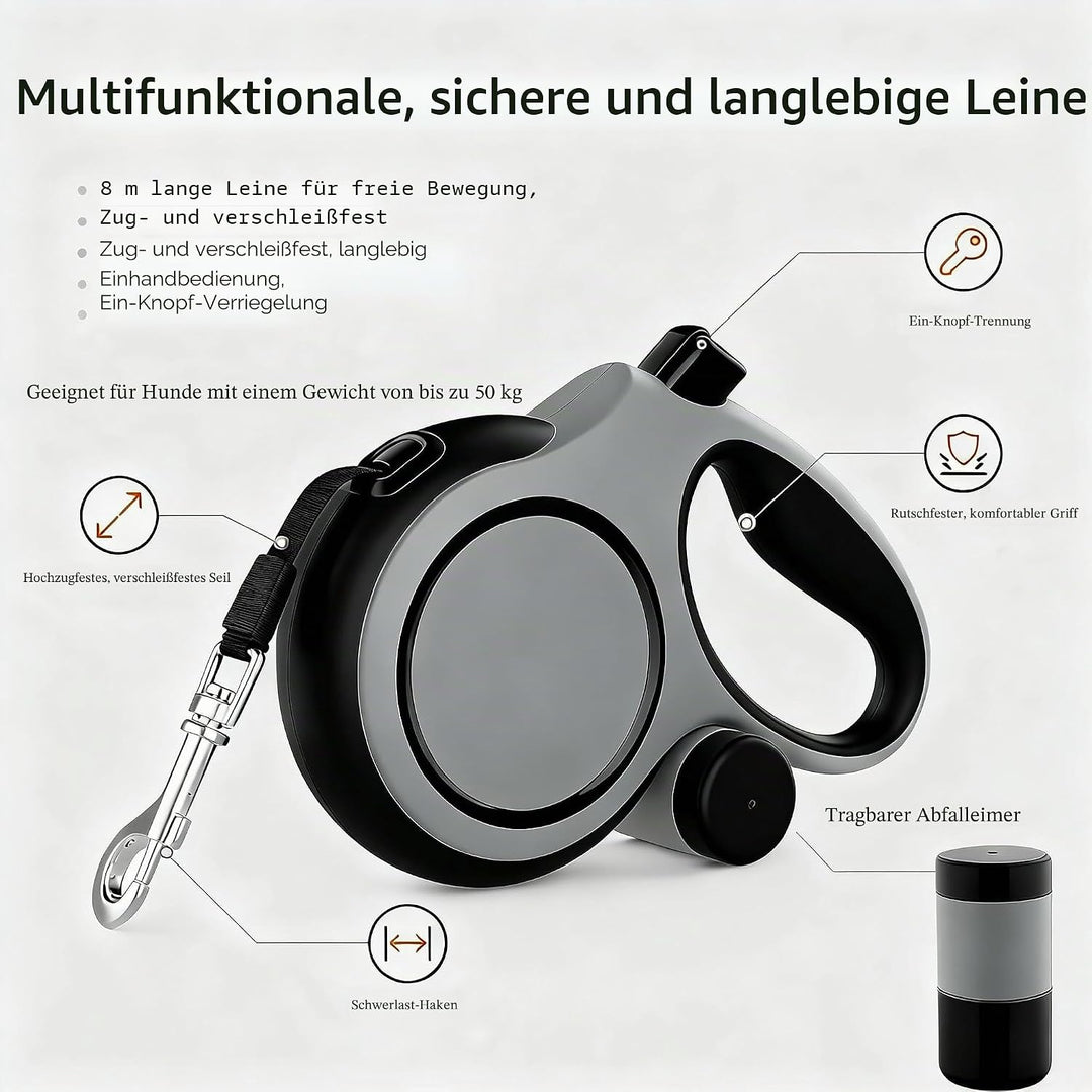 Angel Living Ausziehbare Hundeleine 360° Verwicklungsfrei, 8m Einziehbare Hundeleine mit Sicherer An