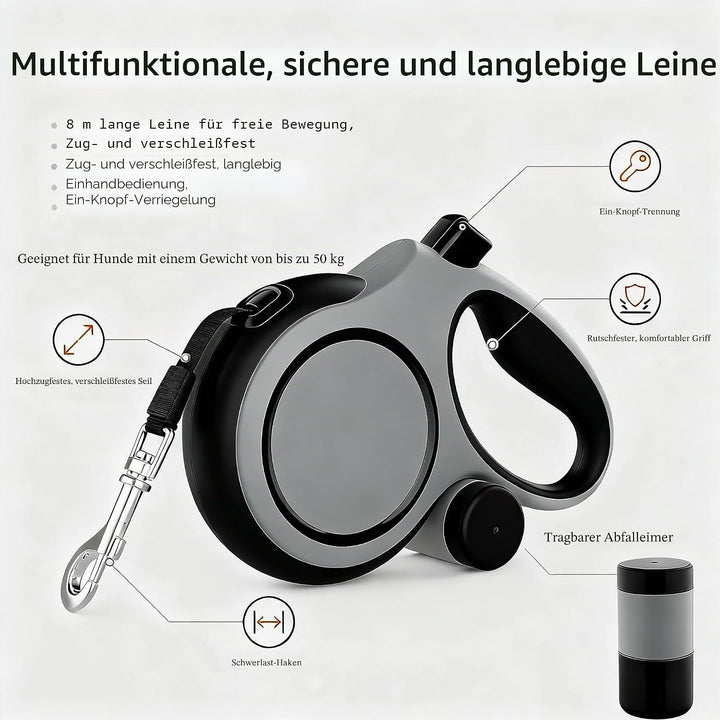 Angel Living Ausziehbare Hundeleine 360° Verwicklungsfrei, 8m Einziehbare Hundeleine mit Sicherer An