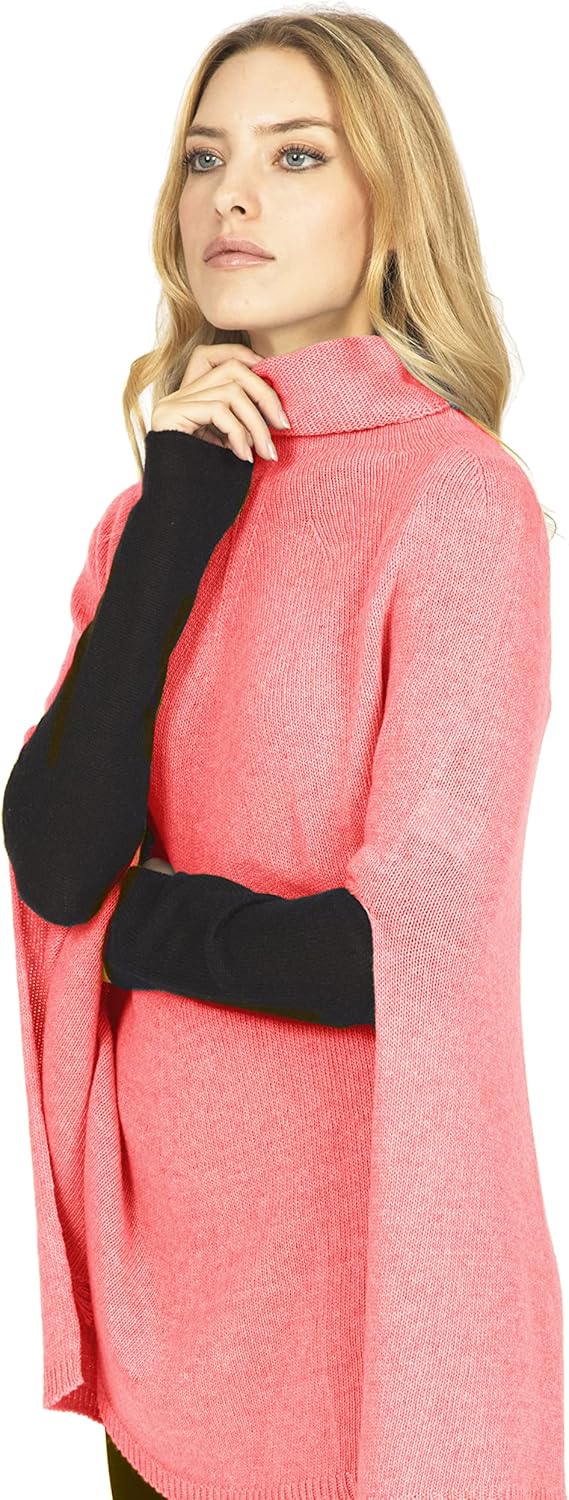 Marine Cashmere - Poncho aus Kaschmir-Mischgewebe für Damen mit hohem Kragen und Seitenschlitzen, za