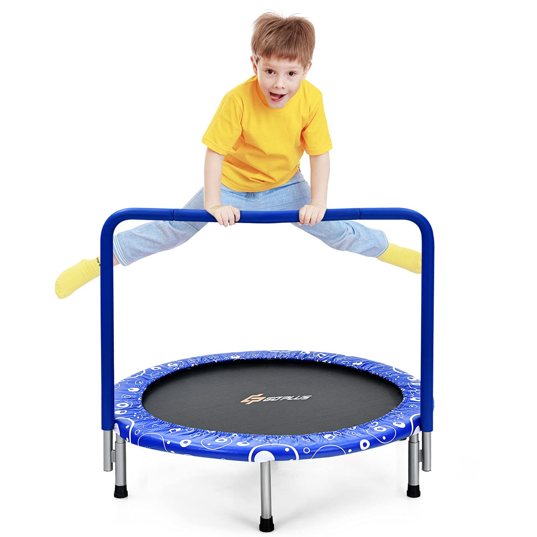 GOPLUS φ92cm Kinder Mini-Trampolin mit Haltegriff, klappbares Gartentrampolin bis 150kg belastbar, K