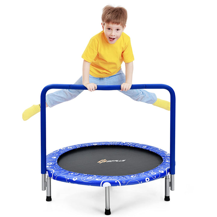 GOPLUS φ92cm Kinder Mini-Trampolin mit Haltegriff, klappbares Gartentrampolin bis 150kg belastbar, K