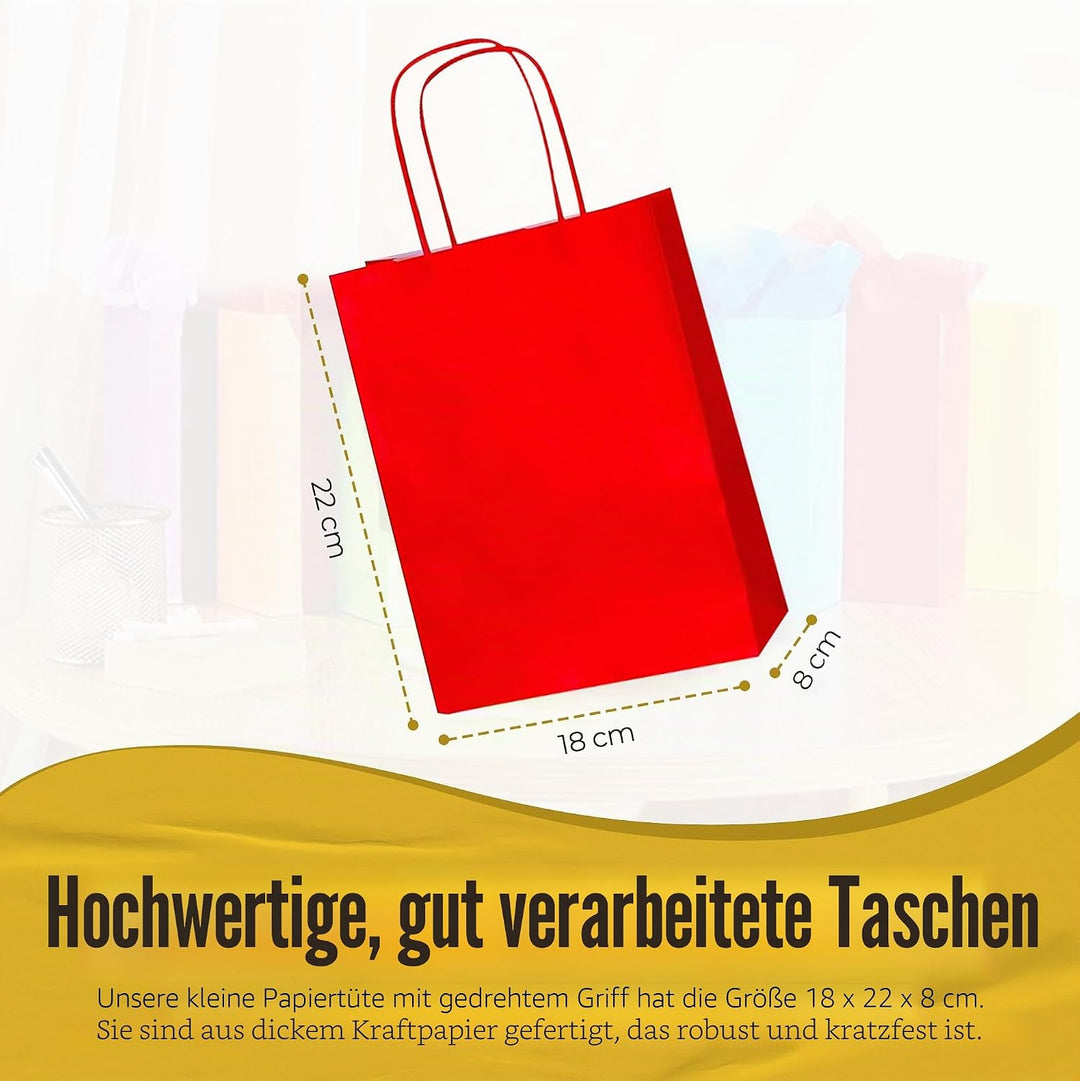 Thepaperbagstore 30 Papiertüten für Partys und Geschenke mit Griffen - Rot - 180x220x80mm Rot 30, Ro