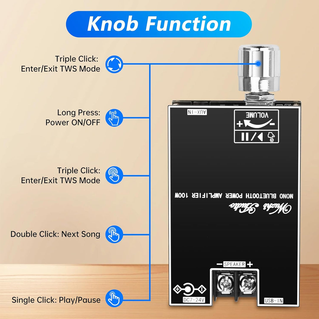 ZK-1001B 2 x 100 W Bluetooth Verstärker Modul, Monokanal Verstärkerplatine mit TWS-Kopplungsfunktion