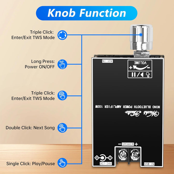 ZK-1001B 2 x 100 W Bluetooth Verstärker Modul, Monokanal Verstärkerplatine mit TWS-Kopplungsfunktion