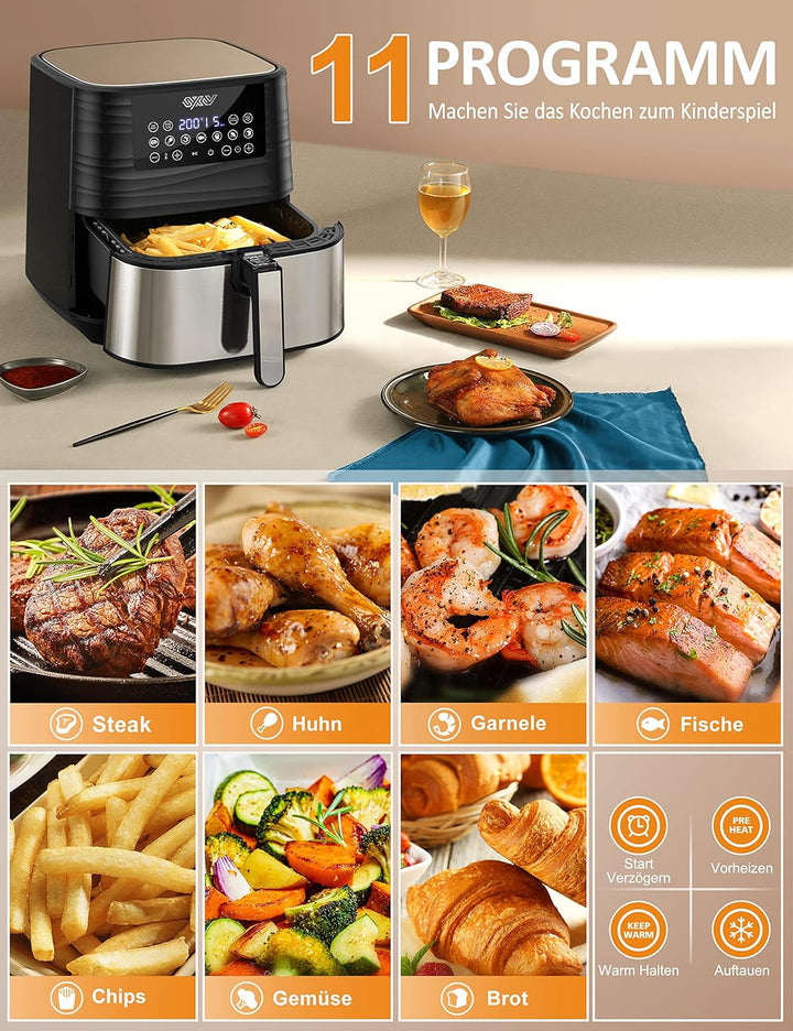 Innsky Heissluftfritteuse 5,5L XXL, 1700W Heissluftfriteuse mit Digitalem LED-Touchscreen und 7 Prog
